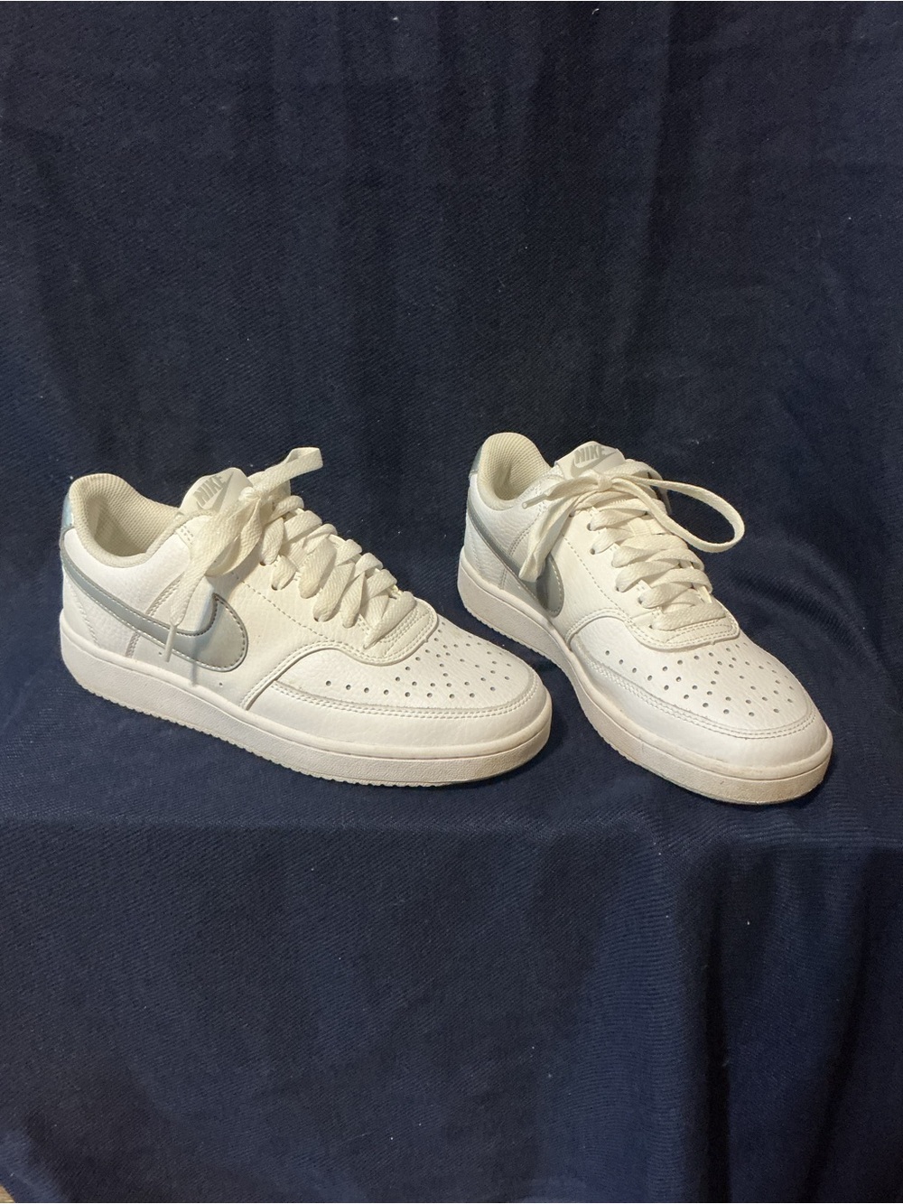Nike Air Force Ones White Low-Top Women’s Sneakers with Silver Swoosh